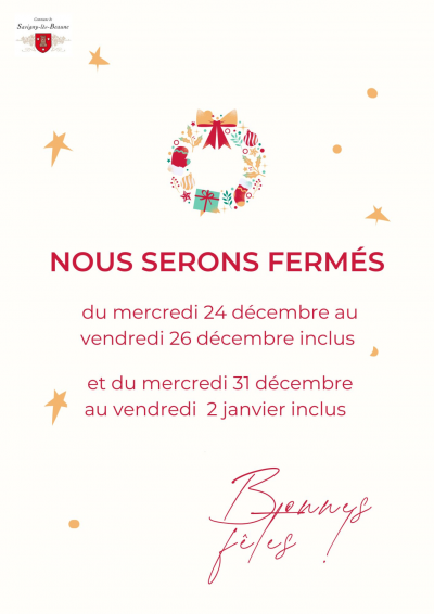 Fermeture pour congés de fin d'année