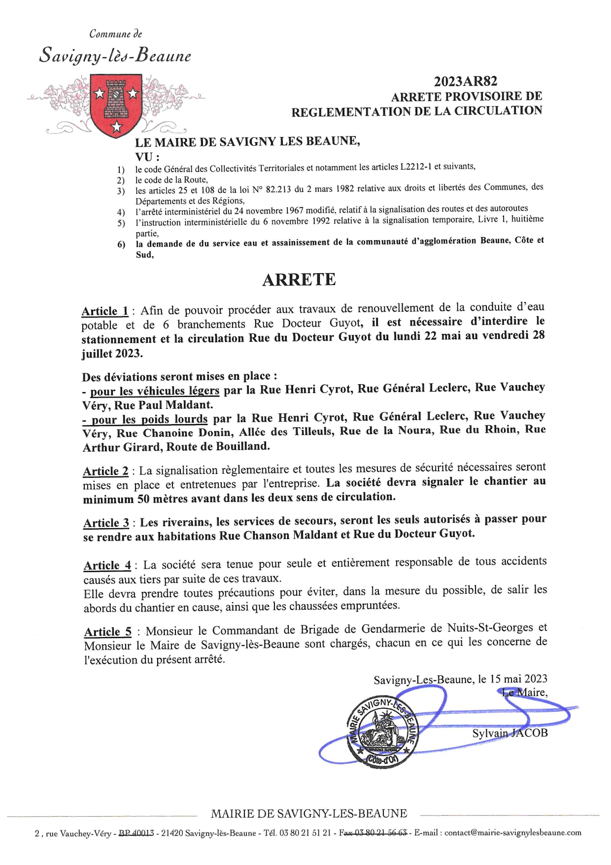 Travaux Rue Docteur Guyot
