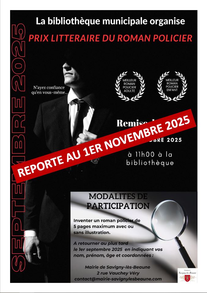PRIX LITTERAIRE DU ROMAN POLICIER A LA BIBLIOTHEQUE DE SAVIGNY LES BEAUNE
